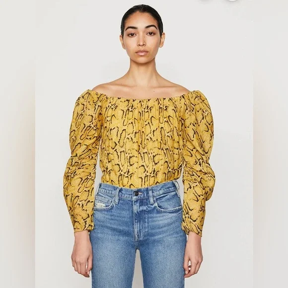 FRAME NWOT Off the Shoulder Billow Top in Python Yellow Size XS $445 MSRP - Picture 5 of 12